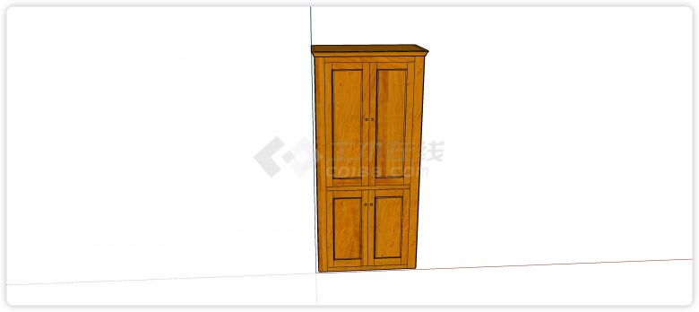 中式家具红橡木四门对开衣柜su模型-图二