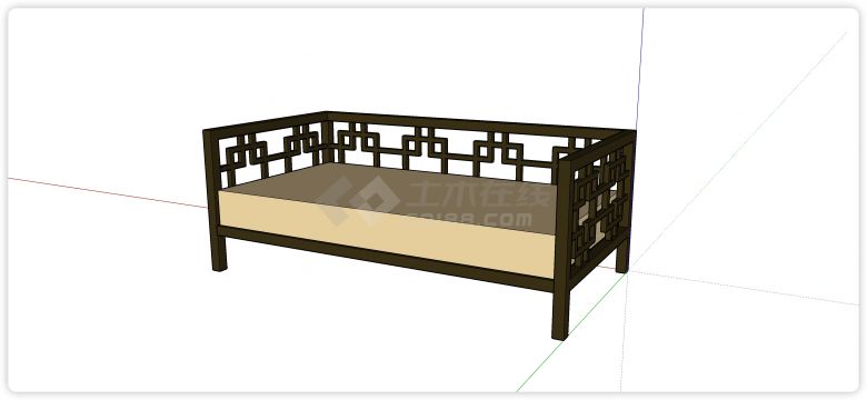 中式家具乌木实木框架黄色坐垫沙发su模型-图一