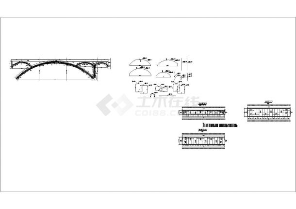 某山天桥1-43.2钢筋砼实体式空腹拱叠拱配筋CAD构造图-图一