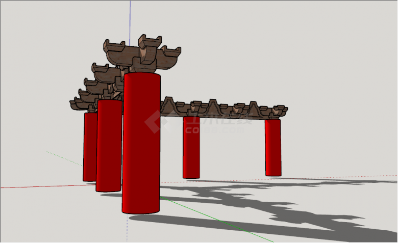 中式红色柱子斗拱组件su模型-图二