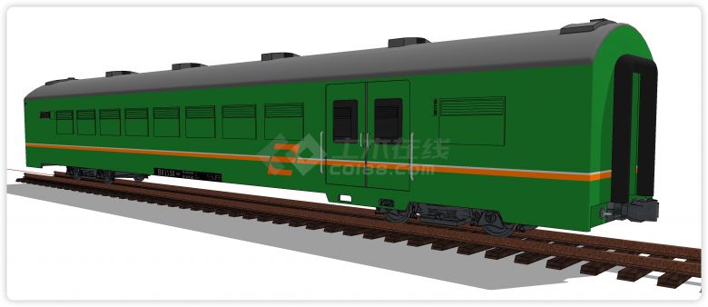 绿色车厢灰色弧顶火车厢su模型-图一