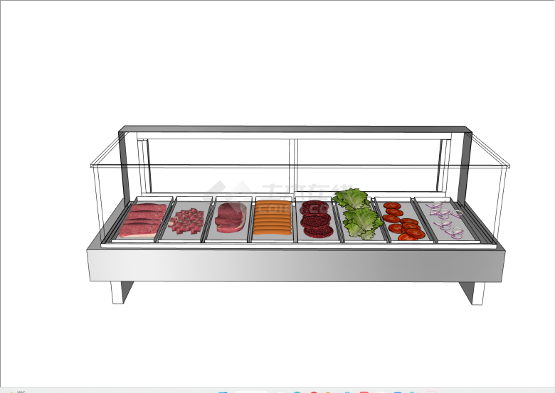 现代平移玻璃门生鲜果蔬货架su模型-图二