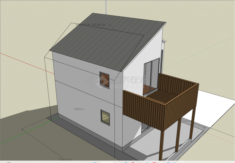 中式小型复试阁楼阳台住宅su模型-图二