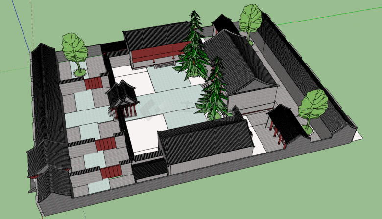 古典简约大型中式住宅su模型-图一
