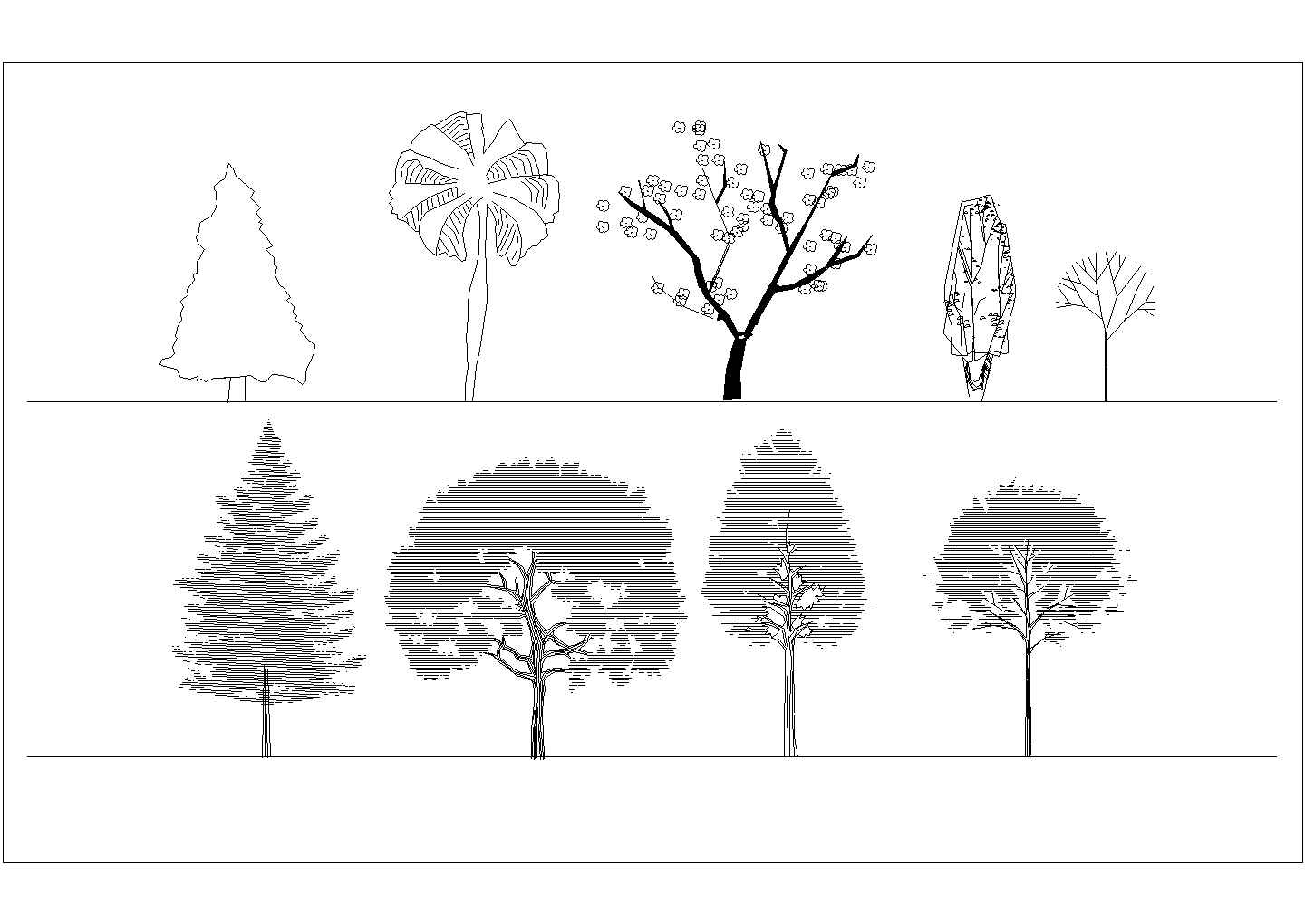 某园林景观植物CAD详细构造立面图库