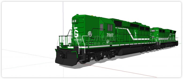 火车头绿色车型工业风格白色字体su模型-图二