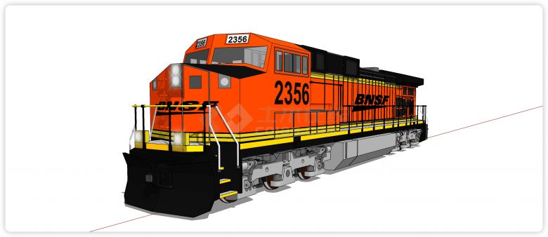 火车头橙色车厢黑色车顶su模型-图一