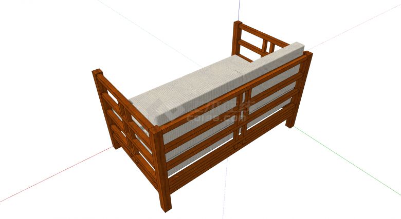 实木沙发框米色布艺海绵坐垫沙发su模型-图二