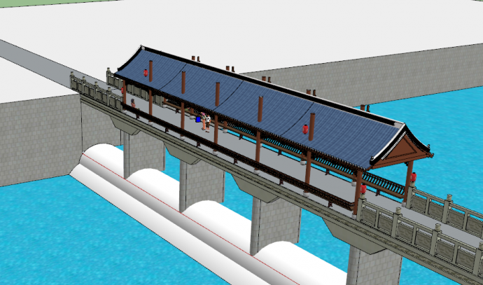 蓝色现代廊桥方案su模型_图1
