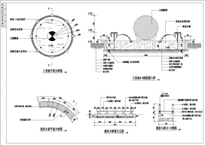 某地景区叠泉假山及弧形小桥建筑详细设计方案施工CAD图纸_图1