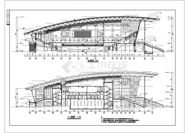 某体育活动中心建筑设计施工方案CAD图纸-图一