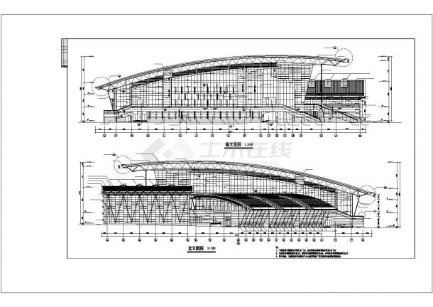 某体育活动中心建筑设计施工方案CAD图纸-图二