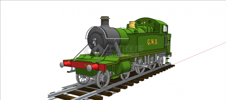 美式绿皮款式火车头 su模型-图一