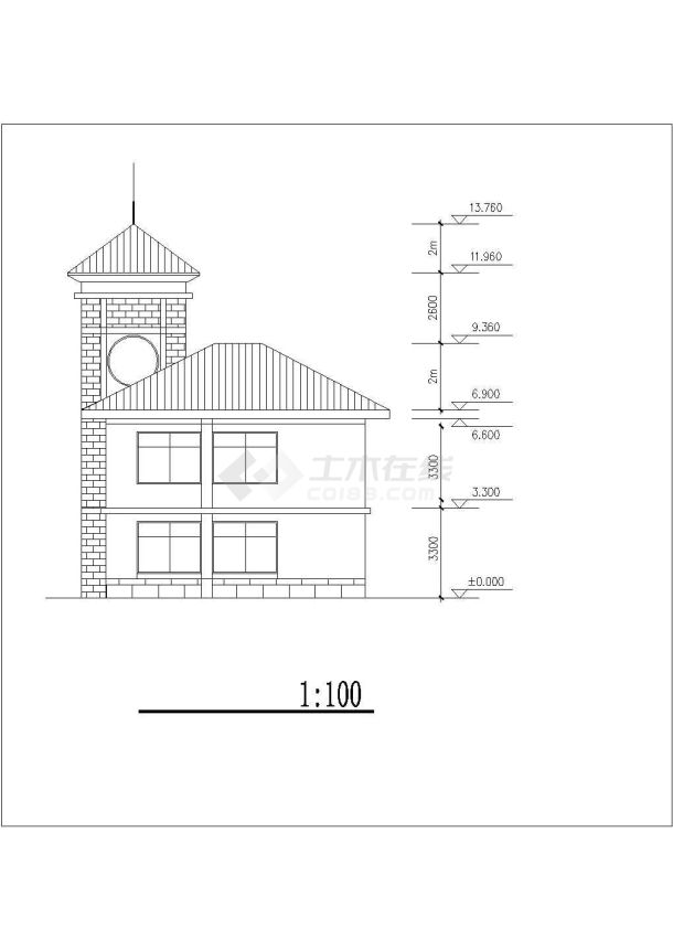 2层花园会所会所及大门建筑设计施工cad图，共二十四张-图一