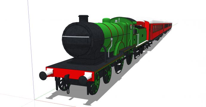 绿色车头红色车厢蒸汽火车su模型_图1