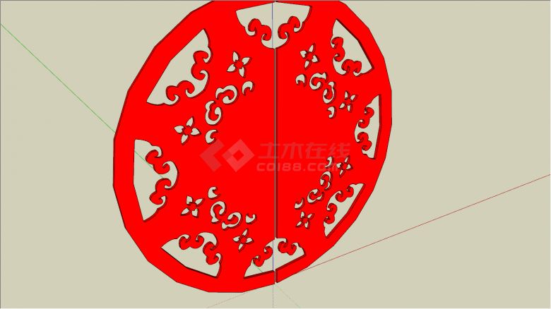 构件和配景su模型中式配景红色窗花-图二