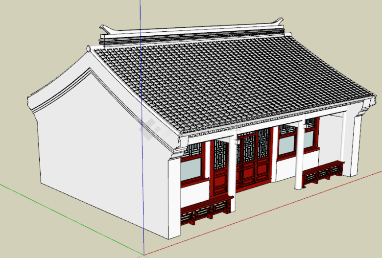 中式壮丽白色红色古建民居su模型-图二