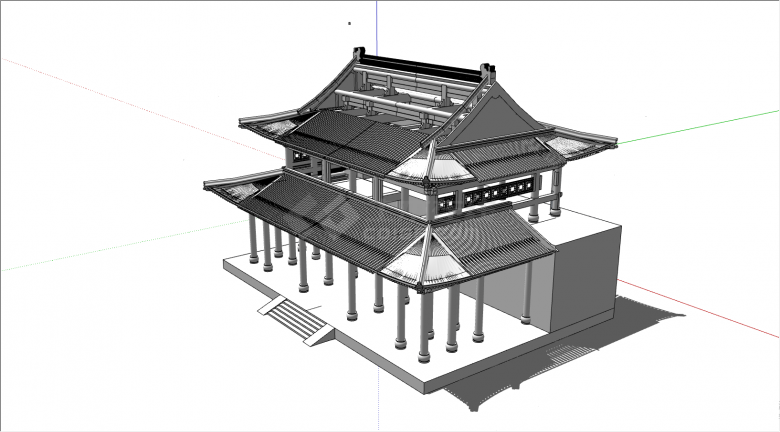 一栋中式美观的的建筑su模型-图一