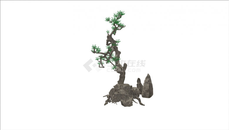 带石雕罗汉松造型树景观设计su模型-图二