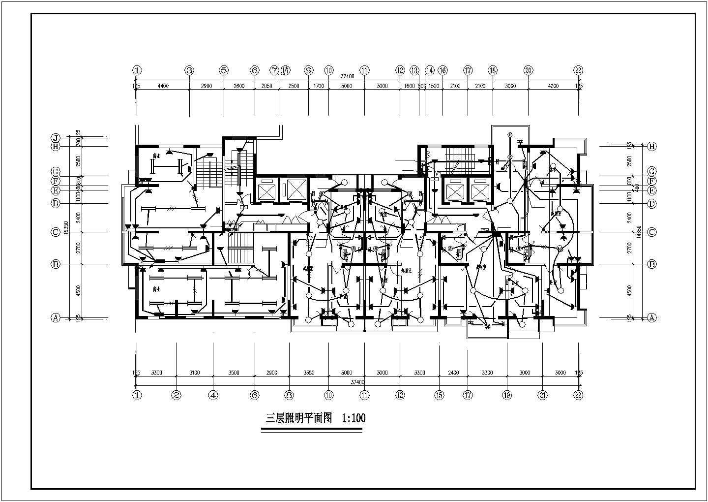 十八层一梯两户框架结构住宅电气设计施工cad图纸，共十九张