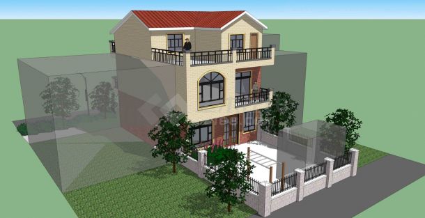 某三层砖混结构新农村独栋别墅设计cad全套建筑施工图纸（含设计说明，含效果图）-图二