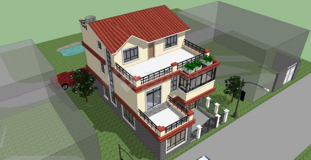 某三层框架结构独栋别墅（占地面积135平方米）设计cad全套建筑施工图（含设计说明，含效果图）-图二