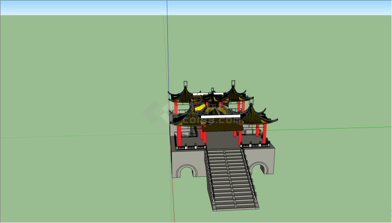 带有楼梯的中式建筑su模型-图一