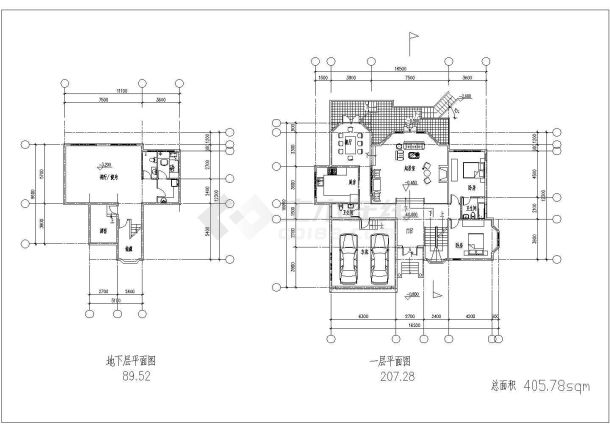 某二层带地下层框架结构坡地独栋别墅设计cad全套建筑方案图（含效果图）-图二