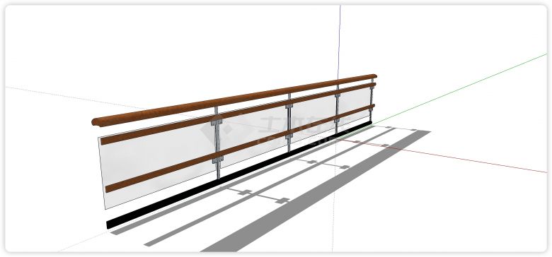 实木高低扶手玻璃栏杆su模型-图二