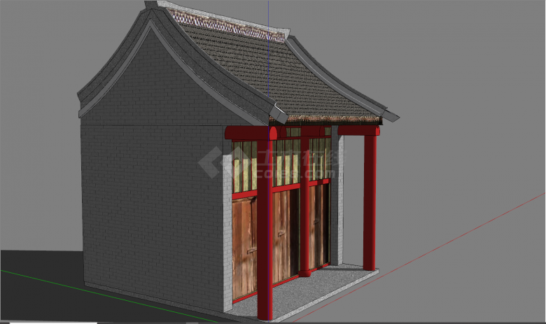 中式小型古建房屋su模型-图一