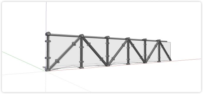 灰色金属三角造型钢结构玻璃栏杆su模型_图1