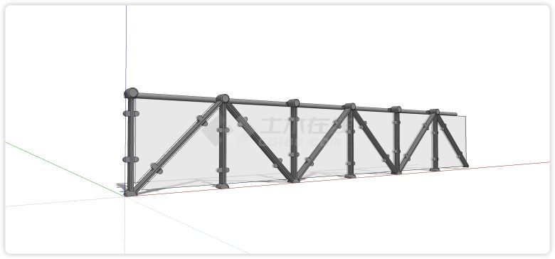 灰色金属三角造型钢结构玻璃栏杆su模型-图一