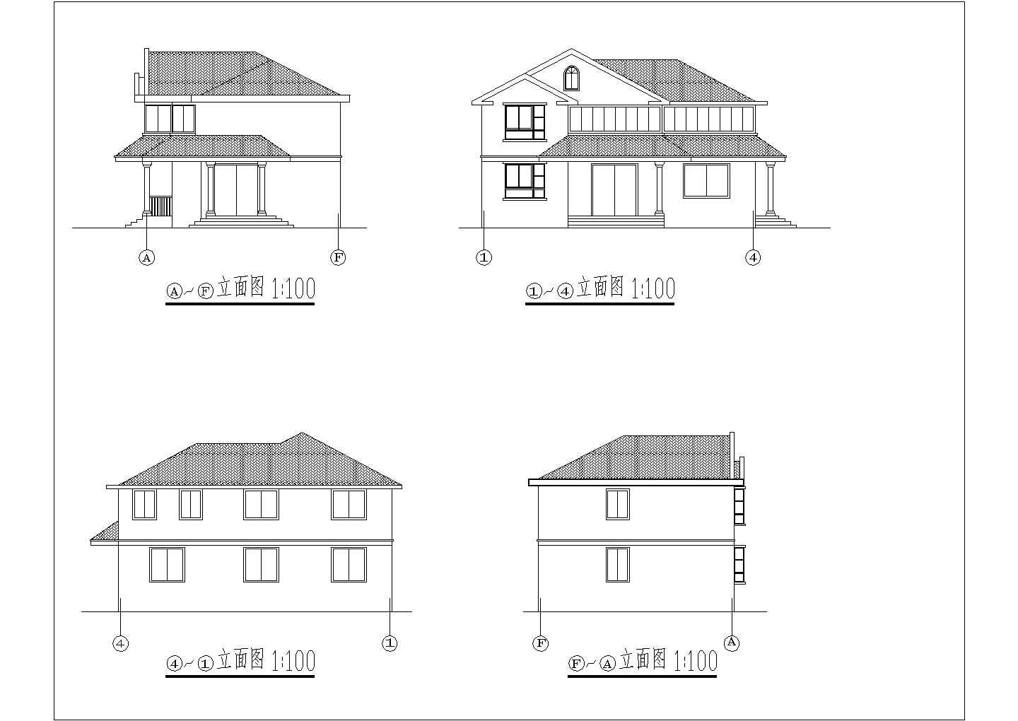 某二层框架结构乡村别墅设计cad建筑方案图纸（带效果图）