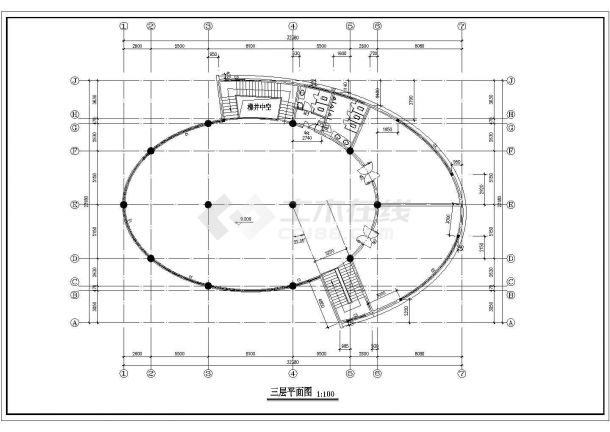 3层柱型高级小区会所建筑设计CAD施工图（含屋顶平面设计）-图二