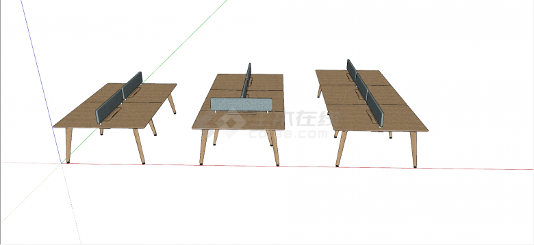 浅棕色纯木带隔断栏办公桌会议桌su模型-图二