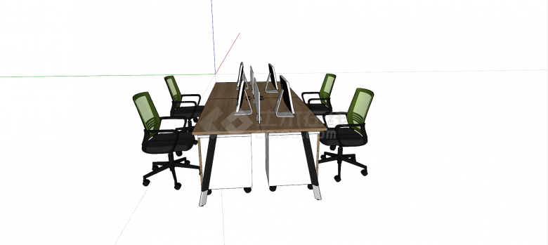 四人木质带斗柜办公桌会议桌su模型-图二
