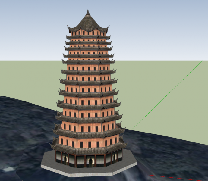 现代中式复古高塔景观建筑su模型_图1