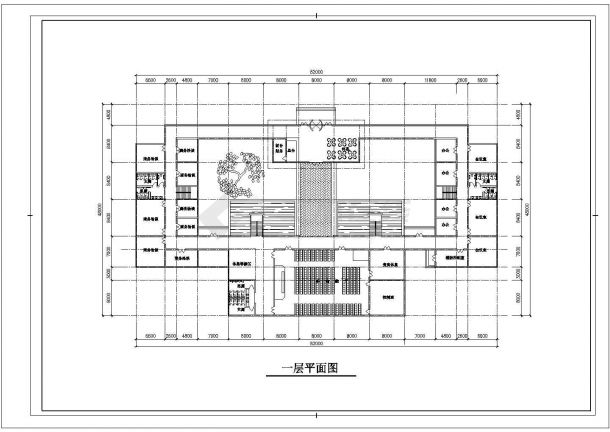 某1层园林会所建筑方案设计cad图纸（82米 乘以48米）-图二