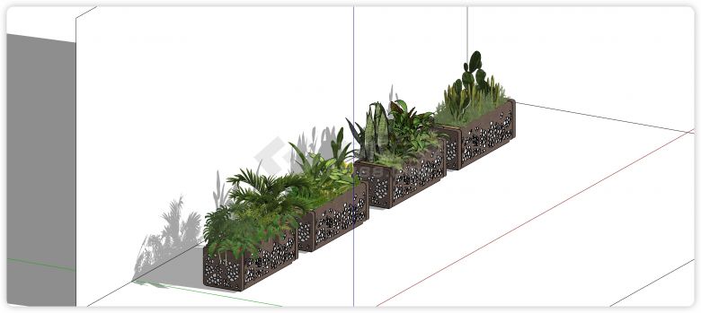 植物现代植物盆栽盆景花箱花槽su模型-图一