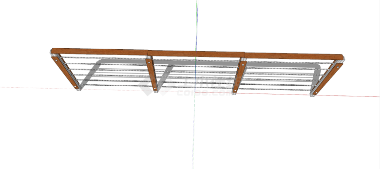 银色铁艺木包边不锈钢栏杆su模型-图二