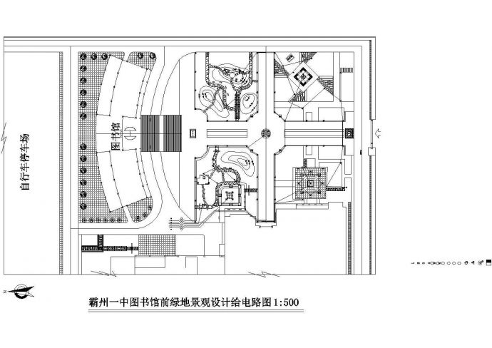 上海某中学图书馆前绿地景观全套设计CAD图纸_图1