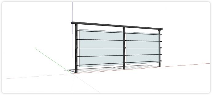 横栏细圆条钢结构玻璃栏杆su模型_图1