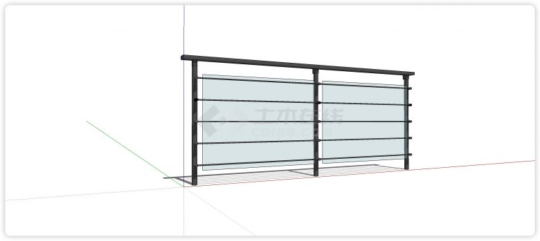 横栏细圆条钢结构玻璃栏杆su模型-图一