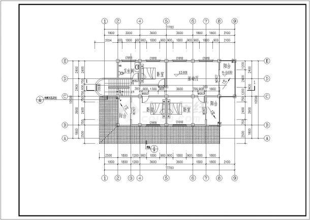 某主体二层局部三层框架结构新农村别墅设计cad全套建筑施工图（含效果图）-图二