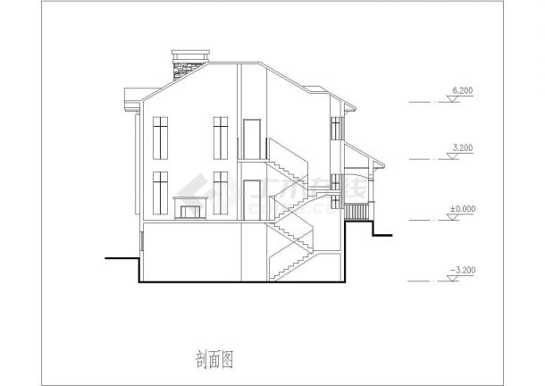某二层框架结构坡地独栋别墅设计cad全套建施图纸（含效果图）-图一