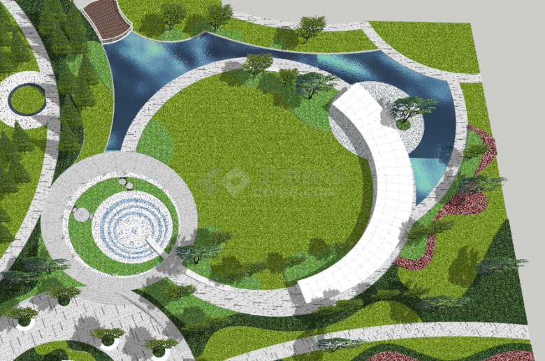 水池小区景观绿化su模型-图一