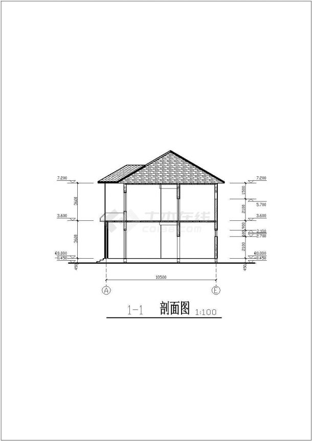 某二层框架结构新农村别墅单体设计cad建筑方案图（含效果图）-图二