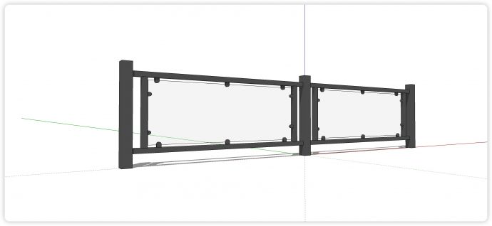 两段黑色长方管结构玻璃栏杆su模型_图1