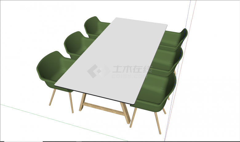 现代绿色座椅办公桌会议桌su模型-图二