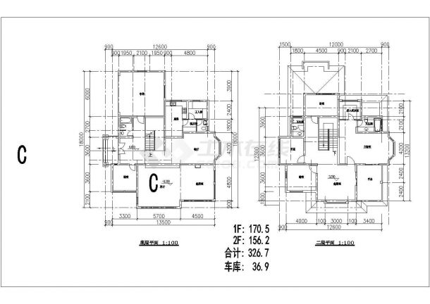 某二层砖混结构新农村独栋别墅（建筑面积326.7平方米）设计cad全套建筑施工图（含设计说明，含效果图）-图二